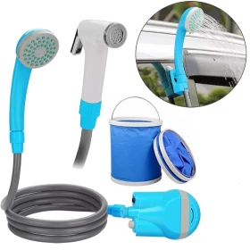 Rechargeable Camping Shattaf For Travel With Bucket - blue