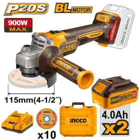 صاروخ قص وصنفرة لاسلكي INGCO Brushless 20V – قوة 900W مع بطاريتين وشاحن  CAGLI211542