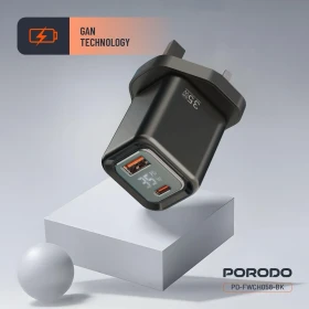 Porodo Dual-Port | Digital Display Quick Charger PD-FWCH058-BK