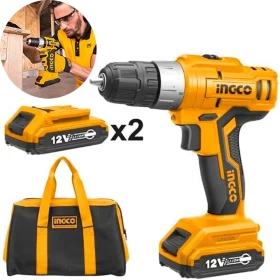 Ingco CDLI1222 Cordless Drill With Bag And 2 Interchangeable Lithium-Ion Battery -12 Volts