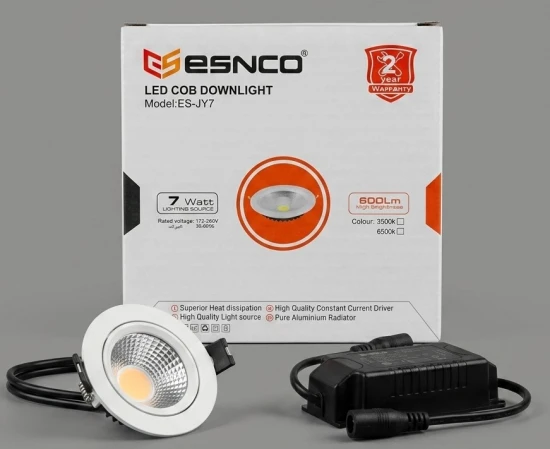 ESNCO LED COB Ceiling Downlight 7W - High Brightness with Pure Aluminium Radiator