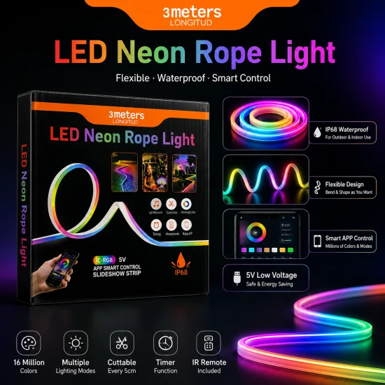 App-Controlled Smart LED Neon Strip Light with Music Sync - 5V
