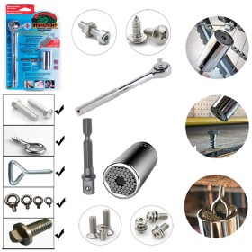 Universal Socket With Drill Adaptor  Repair Tool Kit: Ratchet Torque Wrench, Spanner, Screwdriver, Socket Set Combo - Perfect For Bicycle & Auto Repairing!