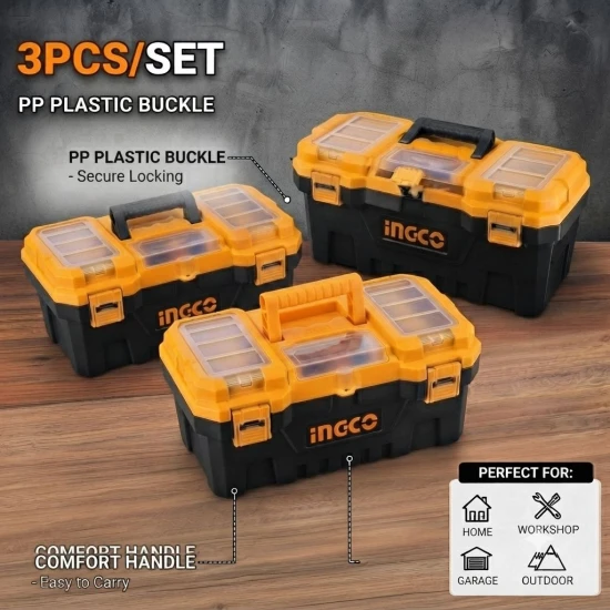3-Piece Plastic Tool Box Set (14”, 17”, and 20”)