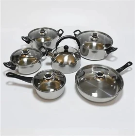 Stainless steel cookware set, cooking pots and pans with glass lid