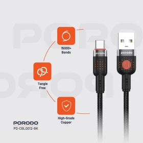 Porodo Braided Cable USB-A to Type-C PD-CBL0012-BK