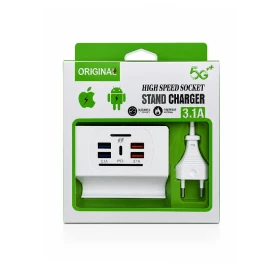 4 x USB + 1 x C-TYPE High Speed Socket Stand Charger 3.1A