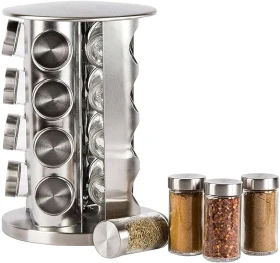 Stainless Steel Kitchen Spice Rack, Revolving Spice Tower | Round Spice Rack 20 psc