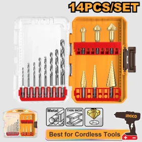 14 Pcs 4341 HSS drill bits and step drill bits set
