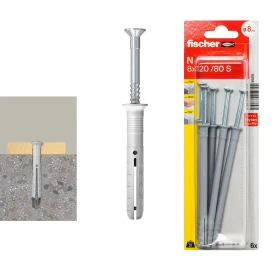 Fischer N 8 x 120/80 S K NV Plug with counter sunk Screw 6pcs