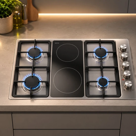 Gas and ceramic cooker 90 cm - Built in