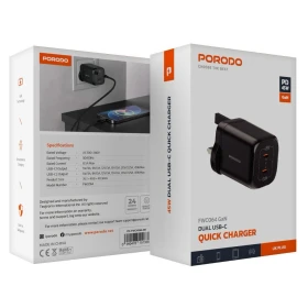 Porodo Dual USB-C Quick Charger PD-FWCH064-BK