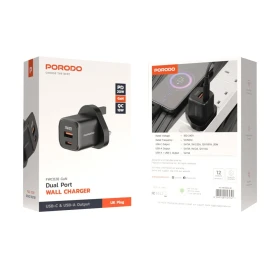 Porodo GaN Dual Port Wall Chargre UK PD-FWCH028-BK