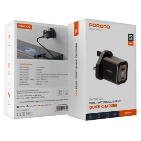 Porodo Dual-Port | Digital Display Quick Charger PD-FWCH058-BK
